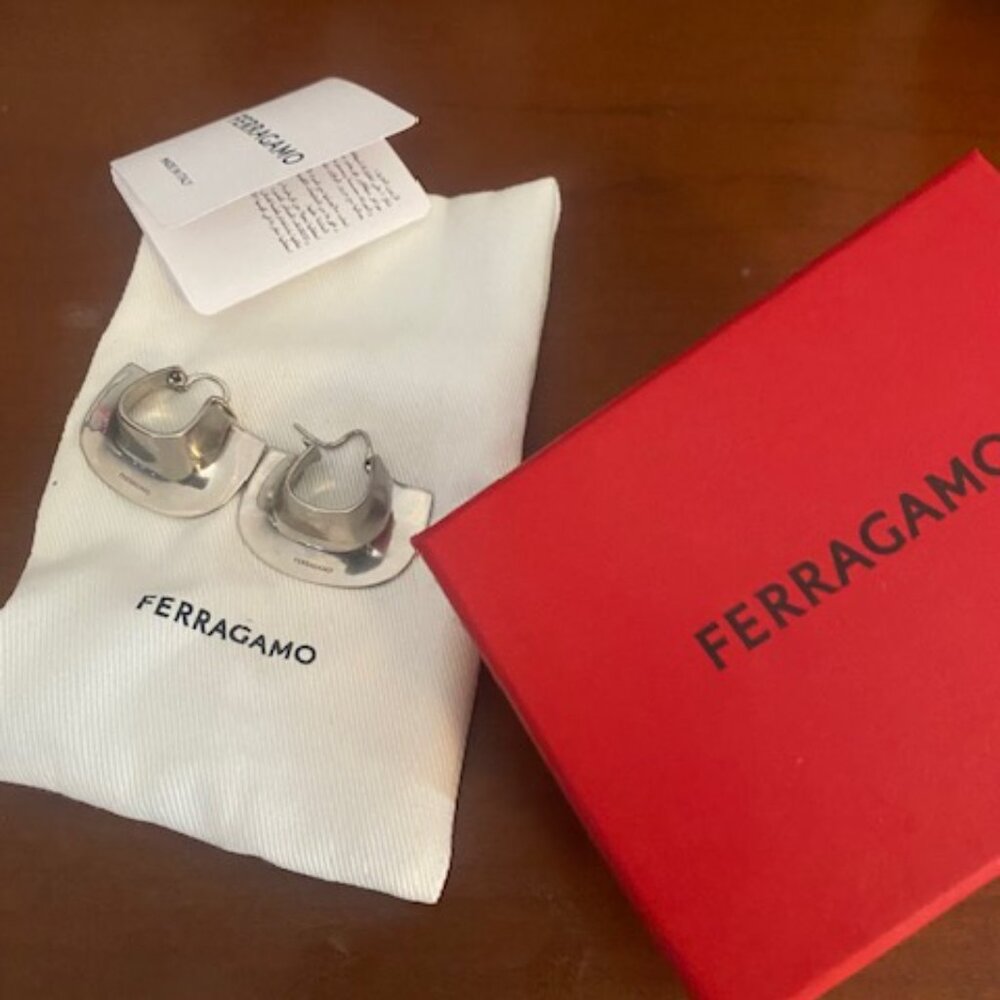 Ferragamo Silver-Tone Orecc Hoop Earrings crafted from brass. Silver-tone brass - Picture 2 of 3